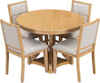 Ball & Cast Retro Dining Table Set for 4 with 4 Upholstered Chairs,5-Piece Wooden Living Room Furniture W/ 42" Round Extendable Kitchen Desk,for Small Space,Apartment,Dining Room,Natural