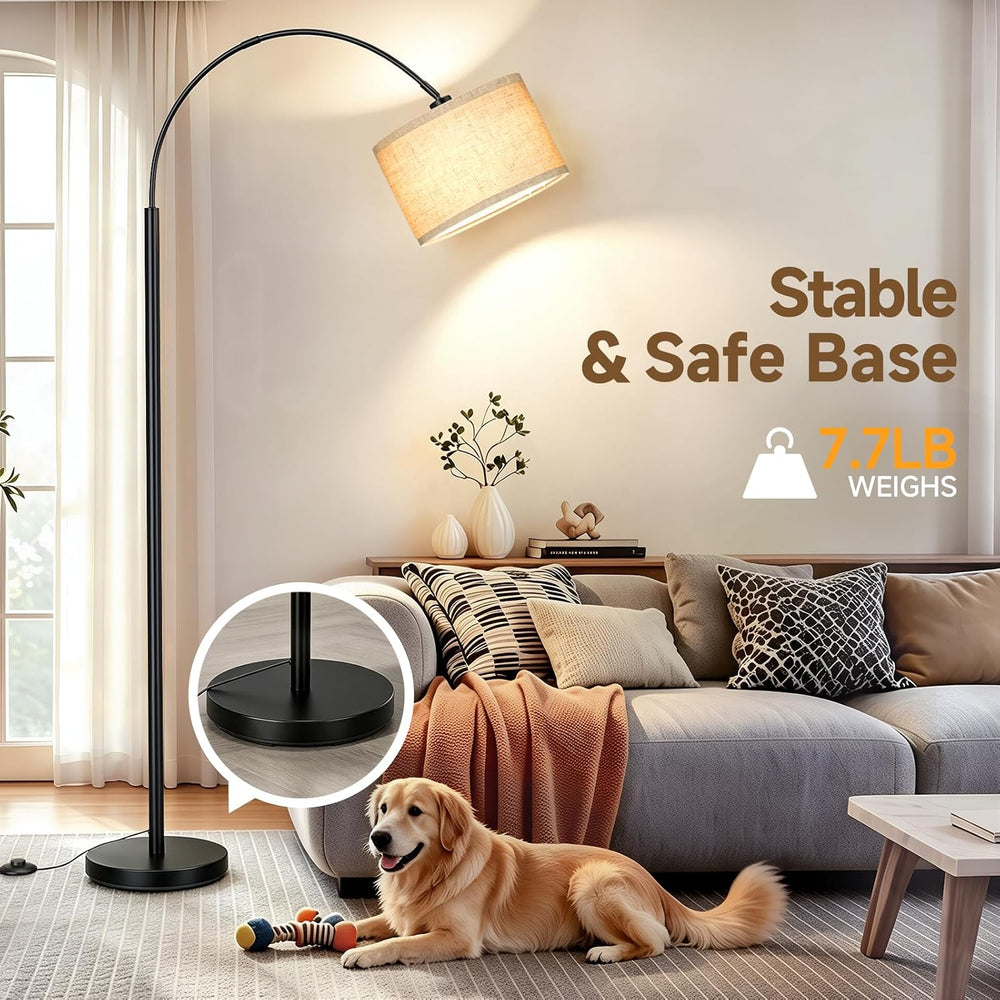 Arc Floor Lamps for Living Room, Black Standing Lamp with Linen Shade