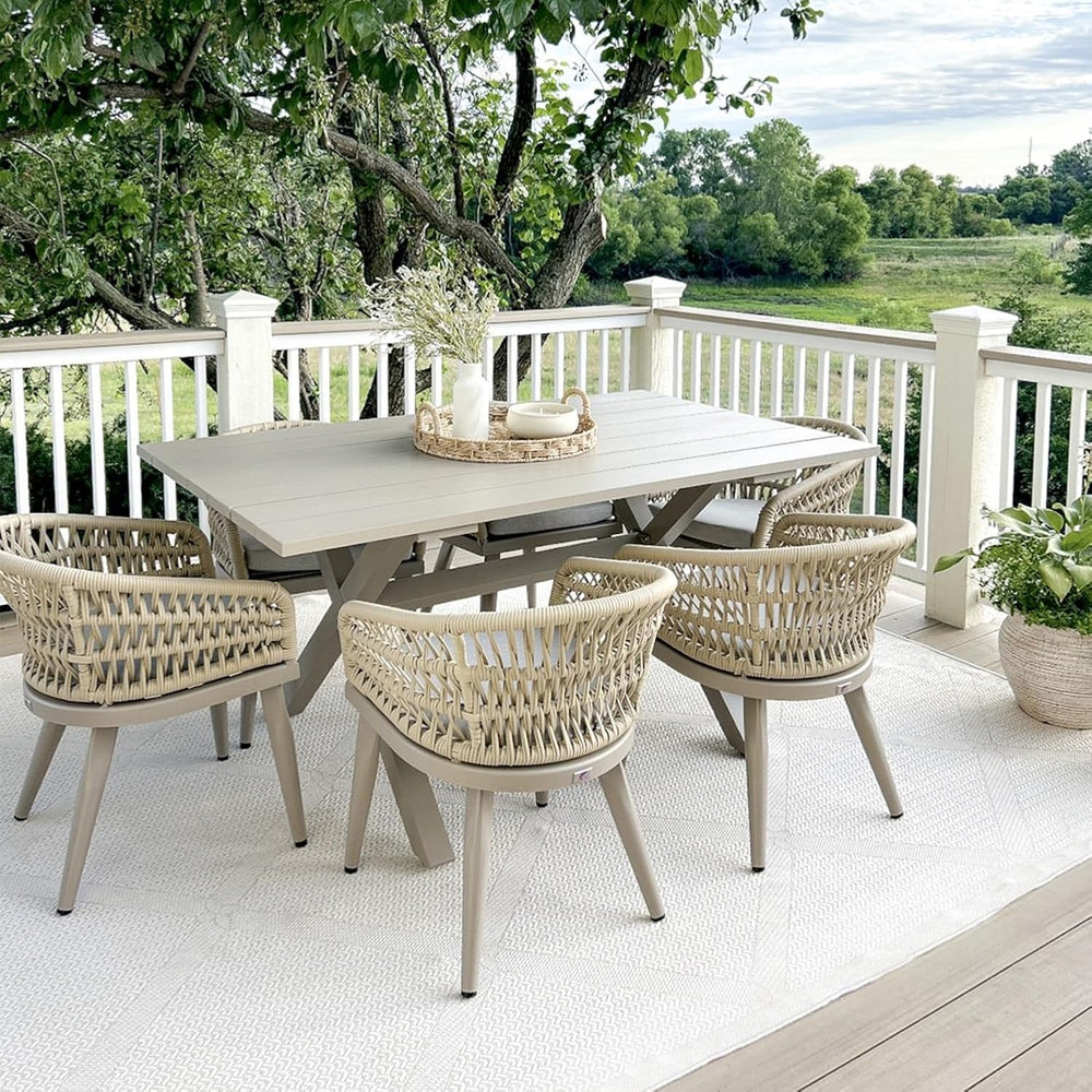 PURPLE LEAF Outdoor Dining Set 7 Pieces PE Rattan Aluminum Champagne