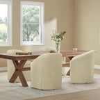 Upholstered Dining Chairs with Casters, Washable Cover Modern Dining Room Chairs with Barrel Backrest & Dual Armrest for Kitchen, Living Room, Bedroom, Sand Fabric, 4PCS