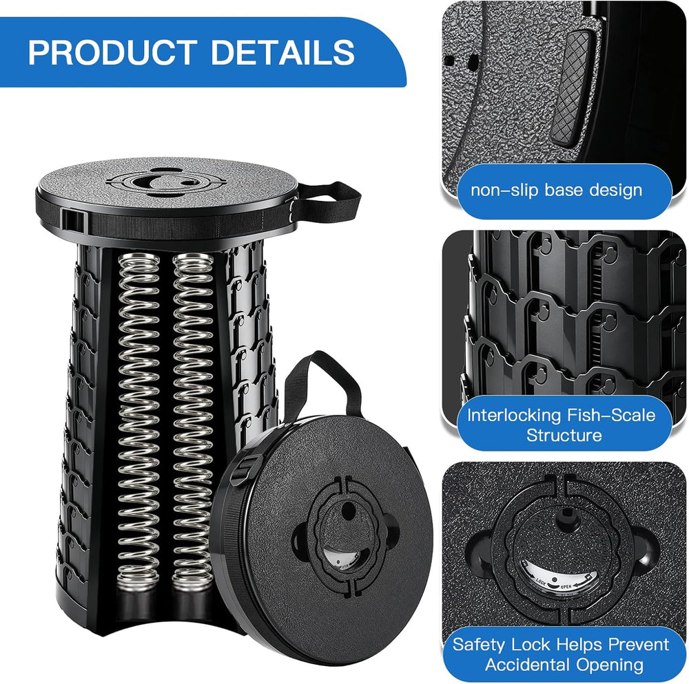 800 lb Portable Collapsible Travel Stool for Adults-Black + Stool