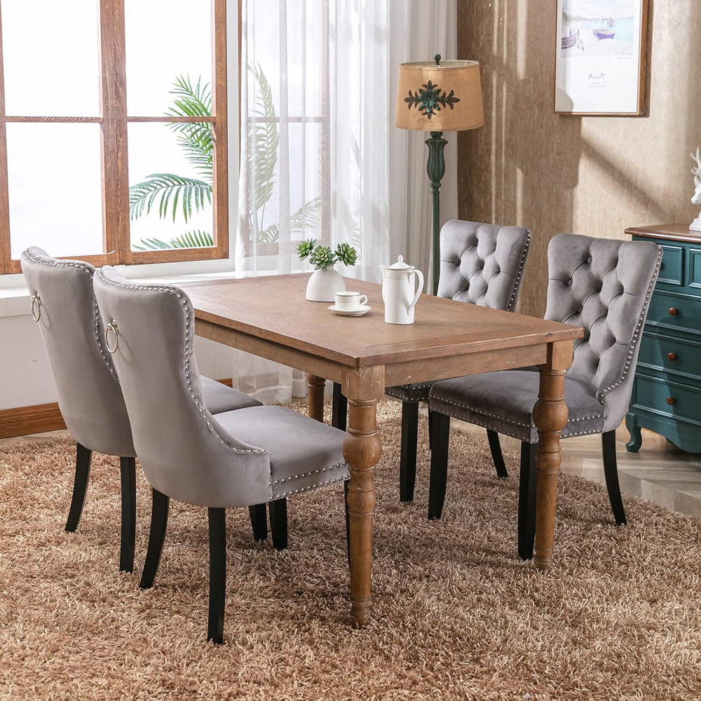 ODUSE-DAILY Gray Velvet Dining Chairs Set of 8, Kitchen & Dining Room Cha...