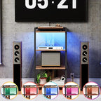 HOOBRO 4-Tier AV Media Stand, Media Console with Charging Station and LED Light, Wooden Stereo Cabinet, Corner TV Stand, Record Player, Entertainment Device Stand, Rustic Brown and Black BF38UDCJ01