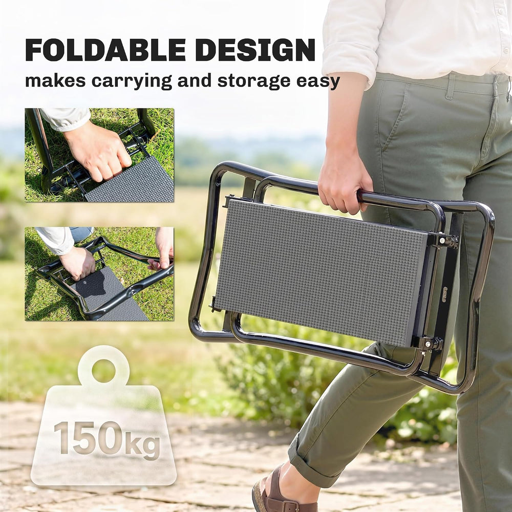 Outsunny Garden Kneeler and Seat with Tool Pouch, Gray