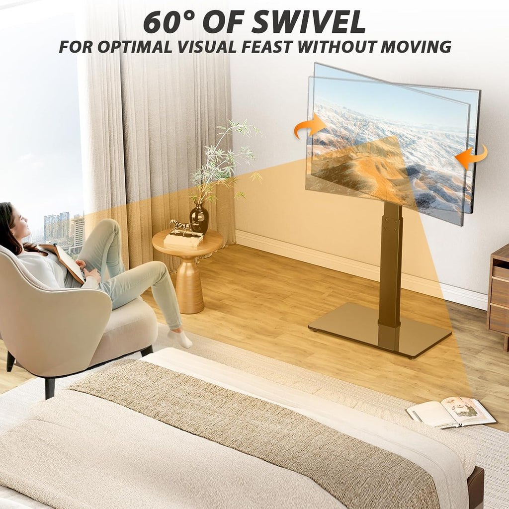TAVR Swivel Floor TV Stand Base for 32-75 Inch TVs up to 110 lbs | Tall TV Stand for Bedroom with Height Adjustment and Tempered Glass Base for Media Storage, Max VESA 400x400mm, Black