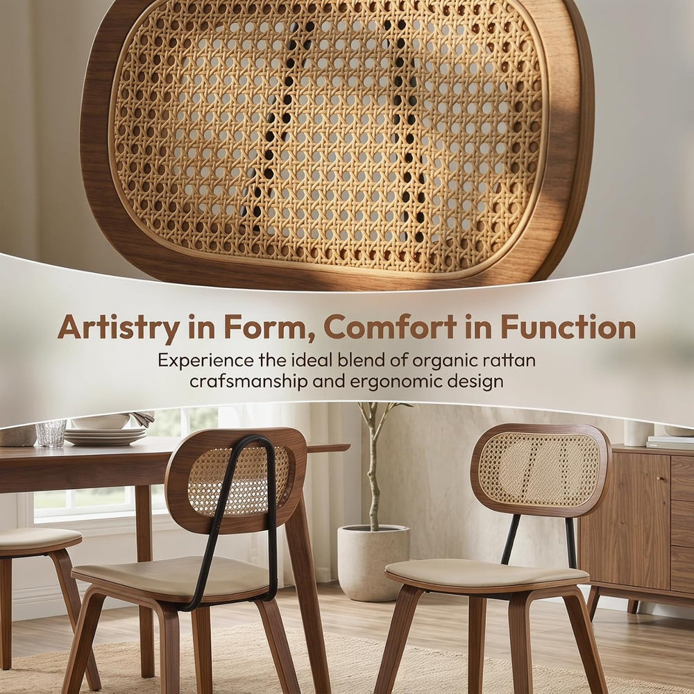 CIMOTA Mid Century Modern Dining Chairs Set of 4, Rattan Back Kitchen Chairs ...