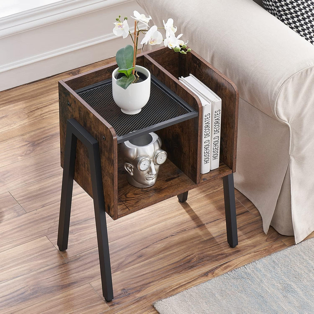 VECELO Nightstand Industrial End Table,Bedside Table with 2-Tier Open Storage...