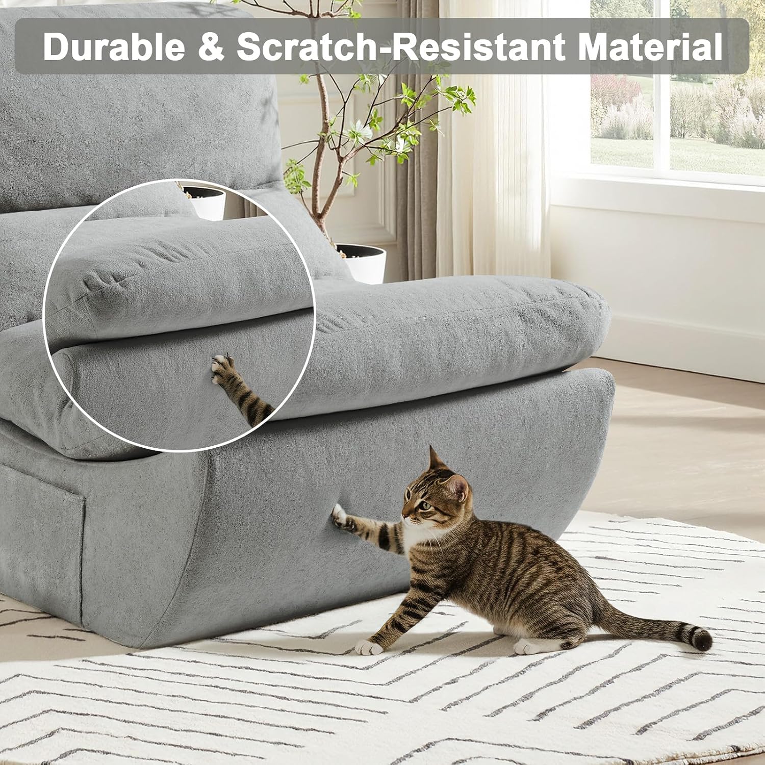 Set of 2 Giant Bean Bag Chairs for Adults, Boneless Lounge Chair, Togo Sofa, Fireside Chair, Anti Cat Scratch Fabric with Machine Washable, Single Sofa for Bedroom, Living Room, Reading Corner (Grey)