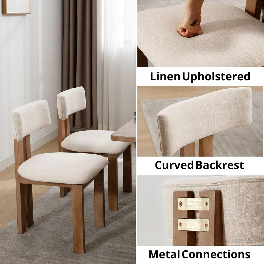 BESTANO Linen Wooden Dining Chairs Set of 4, Modern Farmhouse Dining Room Kit...