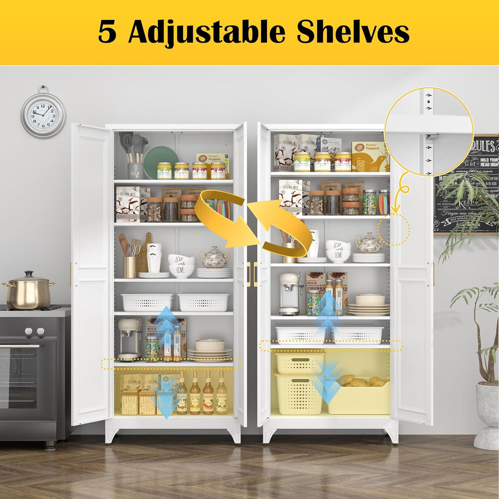SteeLoong 75”Metal Pantry Storage Cabinet with Doors & 5 Adjustable Shelv...