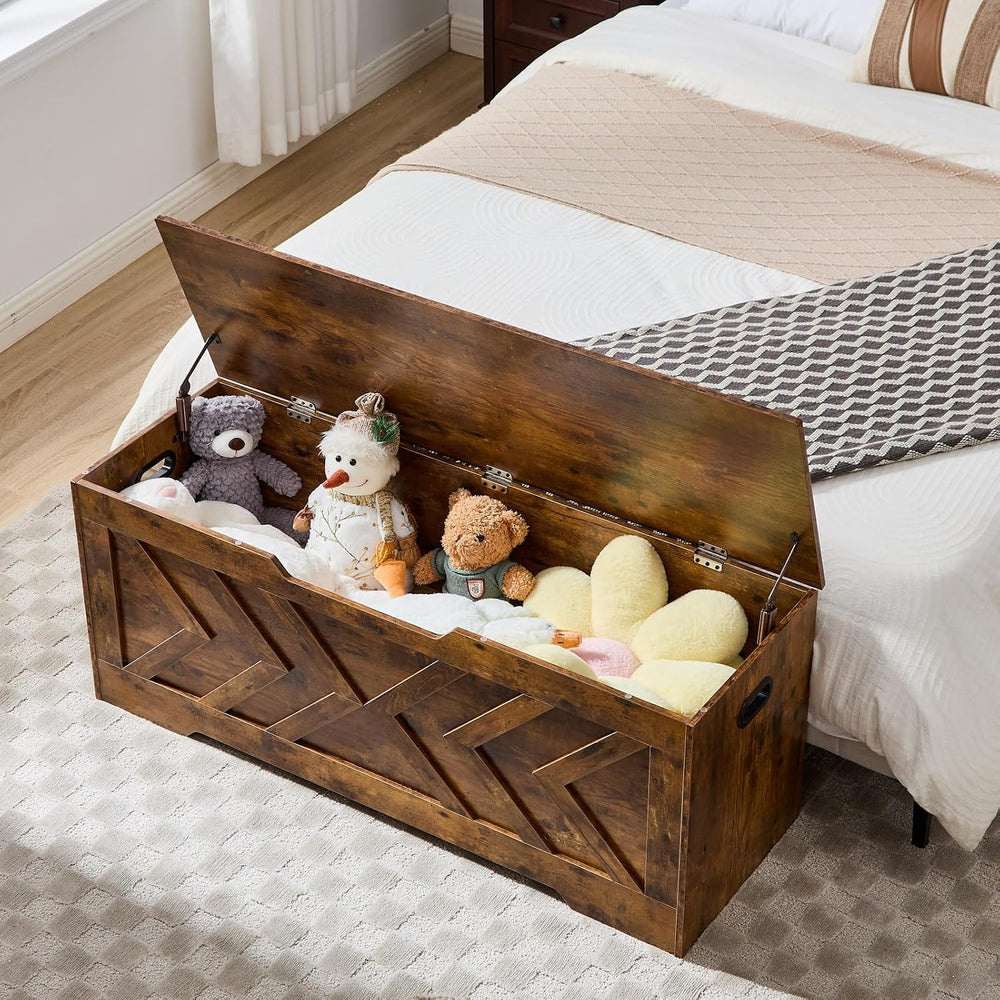 47.2” Storage Bench,Extra Large Wooden Storage Chest with 2 Safety Hinges,ent...