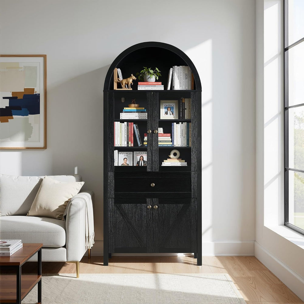 71" Tall Arched Pantry Cabinet, Modern Kitchens Storage Cabinet with Doo...