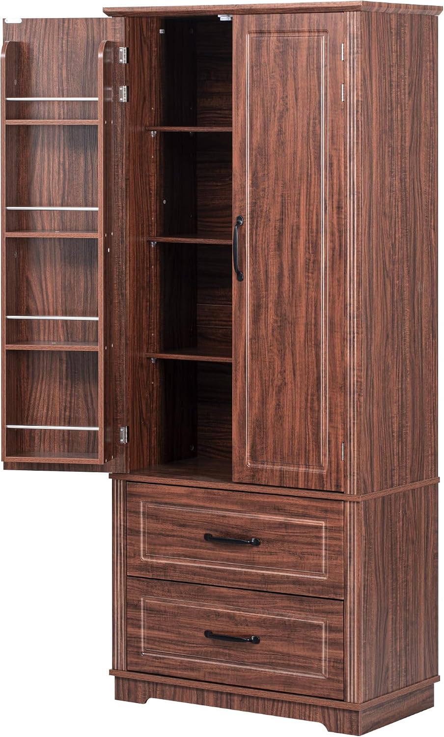 71" Farmhouse Kitchen Pantry Cabinet with 2 Large Drawers,Embossed Textu...