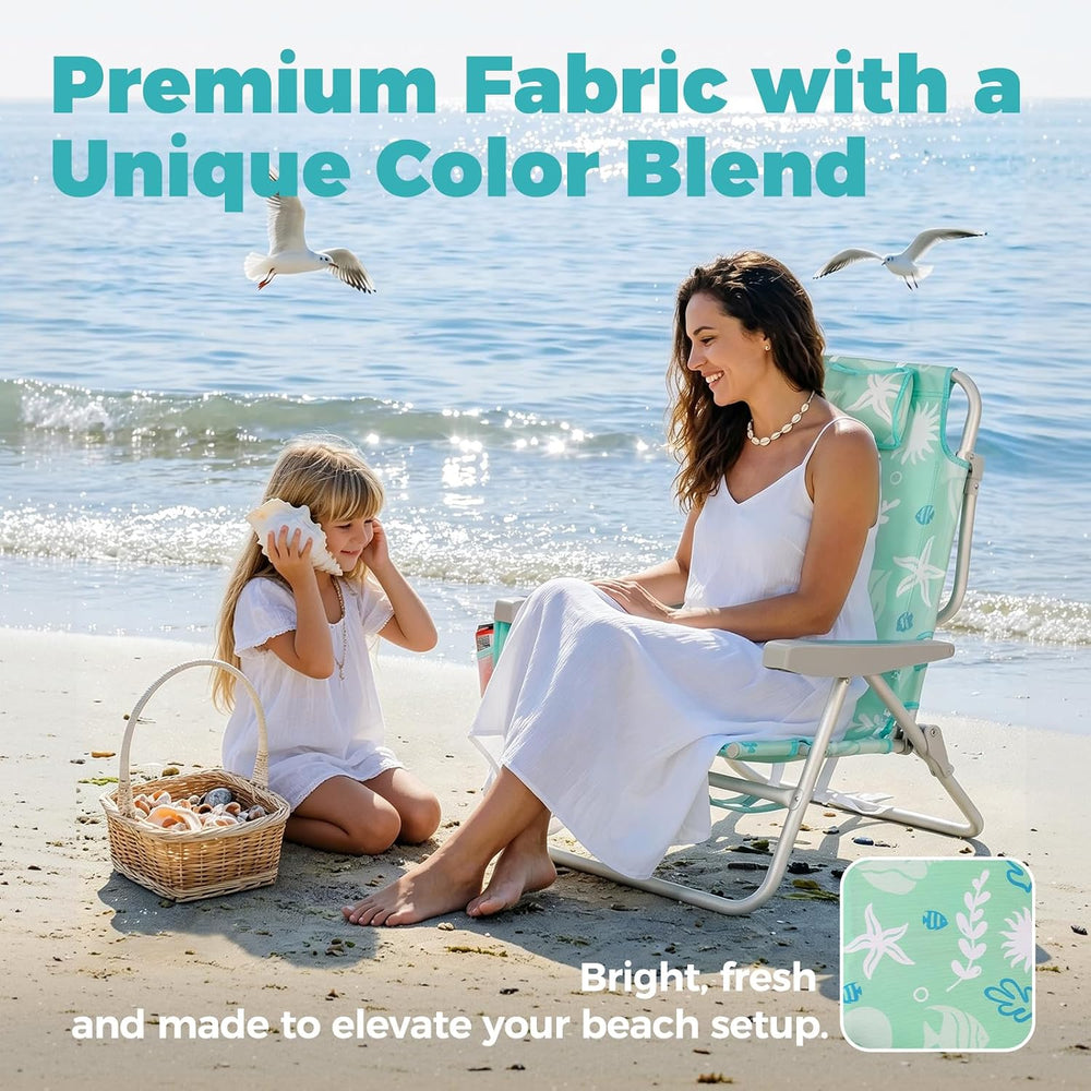 Low Beach Chairs for Adults - 5-Position Lay-Flat Backpack Chair with Large I...