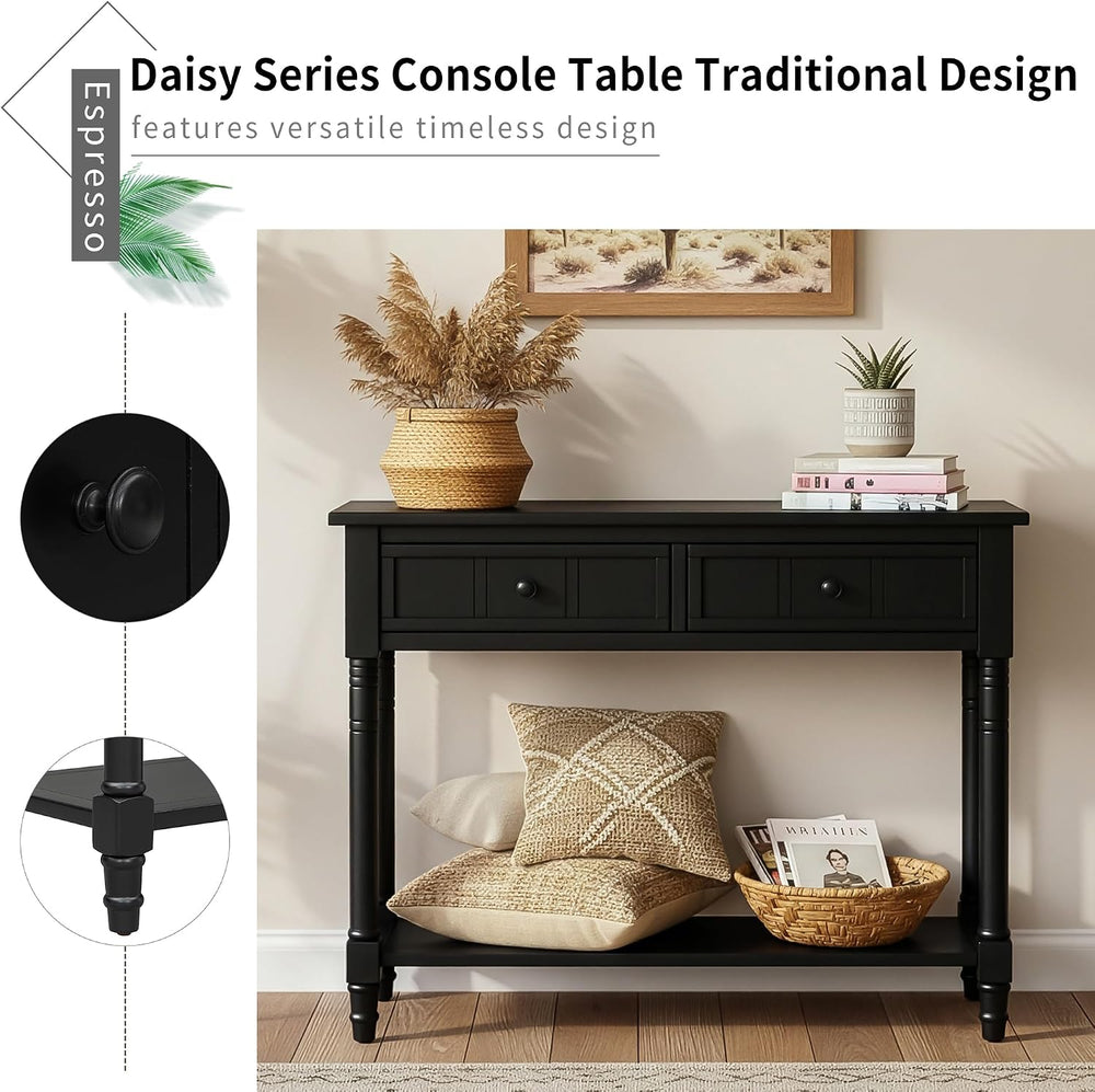 P PURLOVE Console Table Sideboard Wooden Sofa Table with 2 Drawers and Bottom...