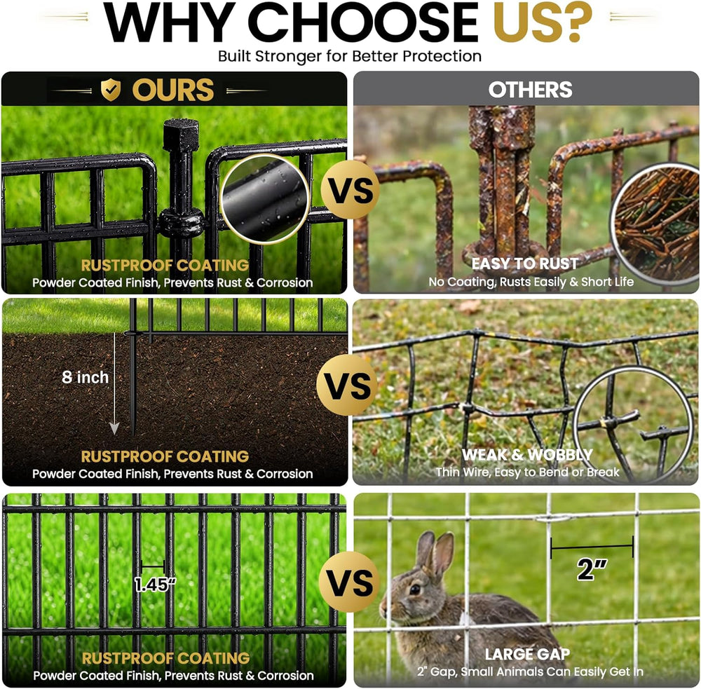 No Dig Garden Fence, Dog Fencing Outdoor for Yard, 5 Panels with Gate