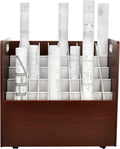 Adir Blue Print Storage Organizer - Mobile Roll File Cart, Construction Plan Holders, Blueprint Cabinet with Wheels, Roll Files Storage for Office and Home (50 Slots, Mahogany)