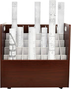 Adir Blue Print Storage Organizer - Mobile Roll File Cart, Construction Plan Holders, Blueprint Cabinet with Wheels, Roll Files Storage for Office and Home (50 Slots, Mahogany)