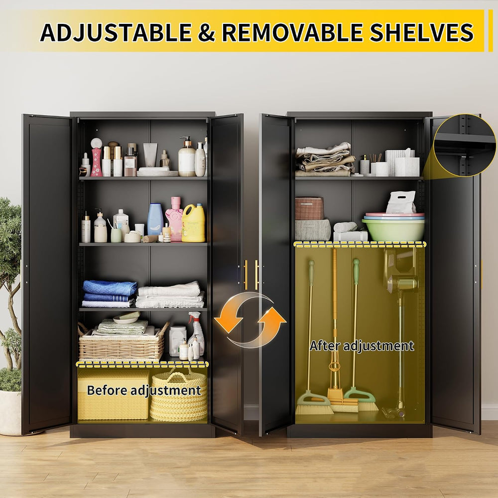 Metal Kitchen Pantry Cabinet, 71"H x 28"W x 14"D Cabinet with ...