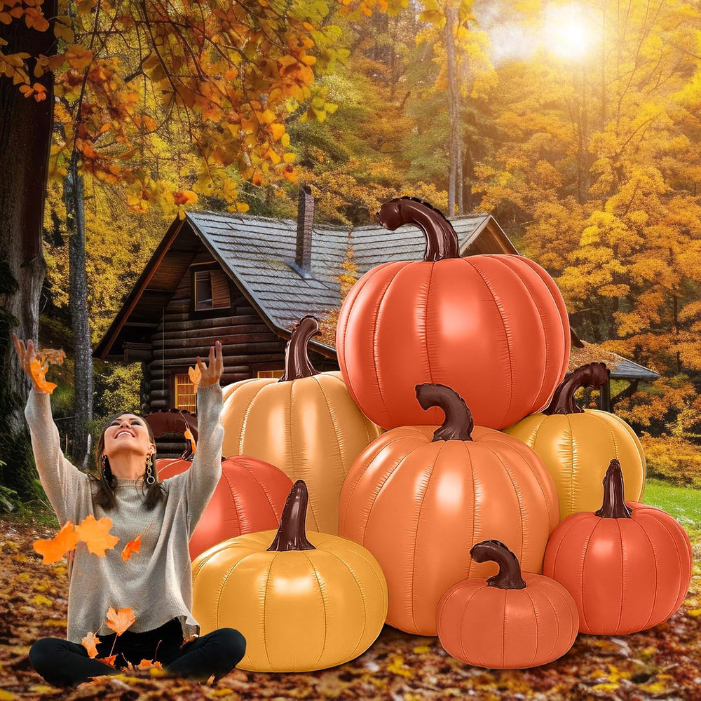 Leyndo 6 ft Tall Fall Stacked Pumpkin Inflatables Outdoor Decorations