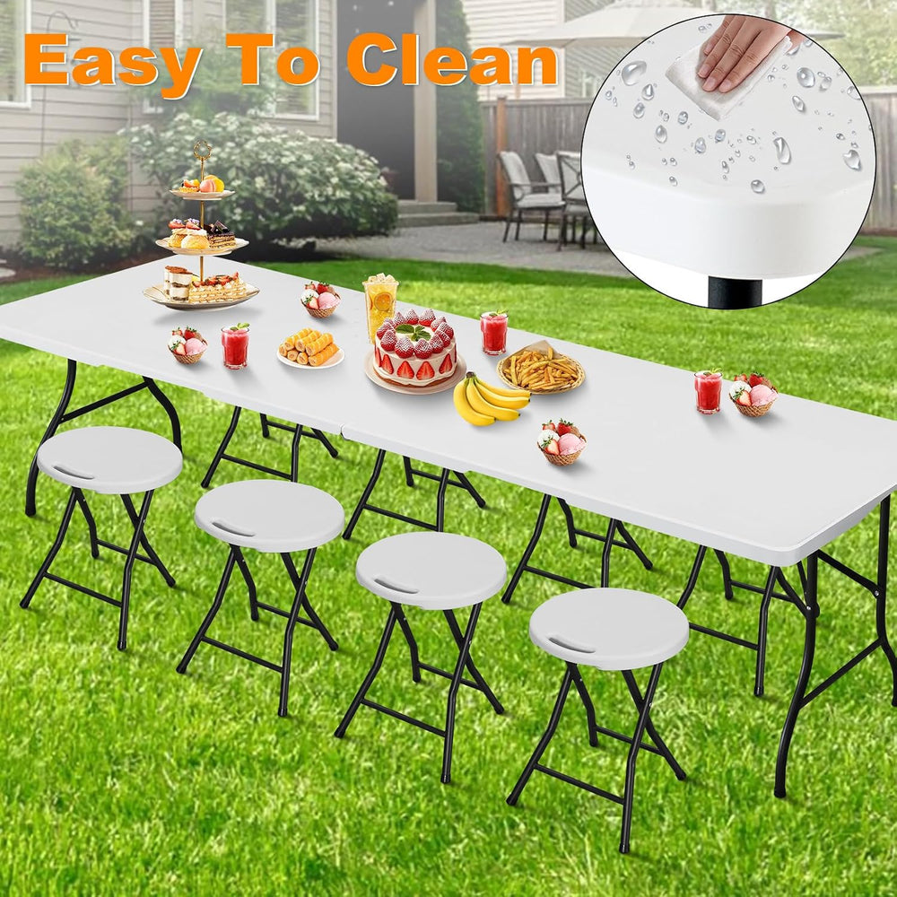 8ft Folding Table, Portable Heavy Duty Plastic Fold-in-Half Utility Table for...