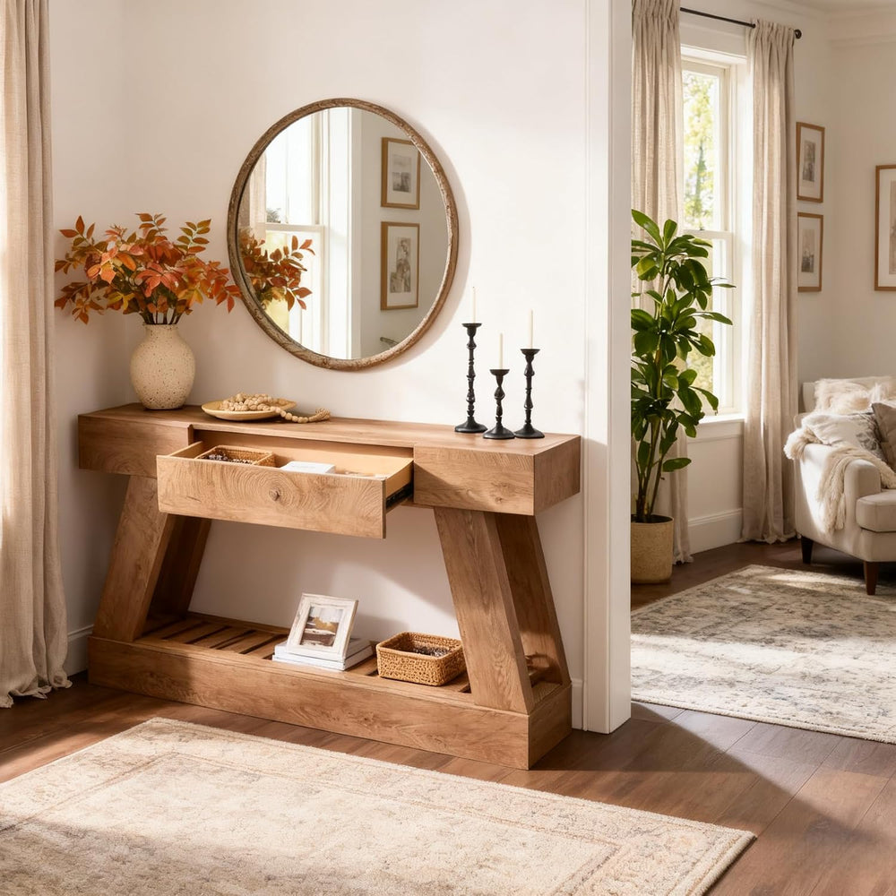 60" Farmhouse Entryway Table, Console Table with Drawer, Narrow Long Woo...