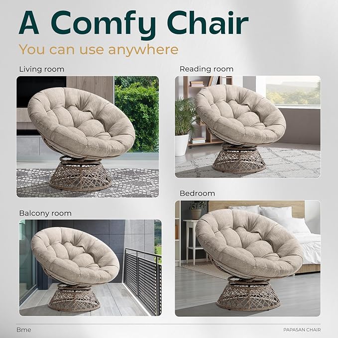 Bme 40" Ergonomic Wicker Papasan Chair