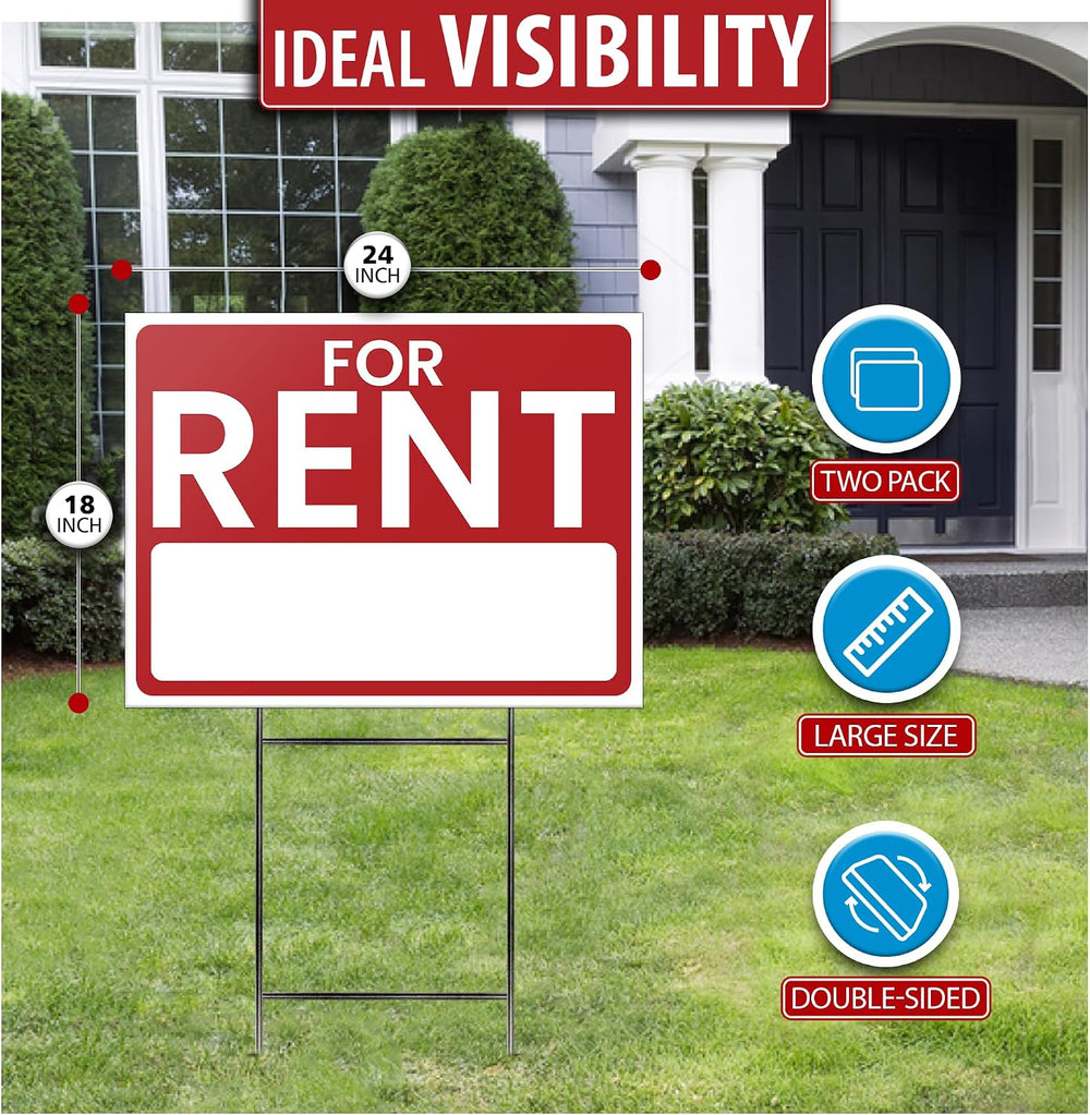 For Rent Signs (2 Pack) – LARGE 24” x 18” Double-Sided Signs with Heavy-Duty ...