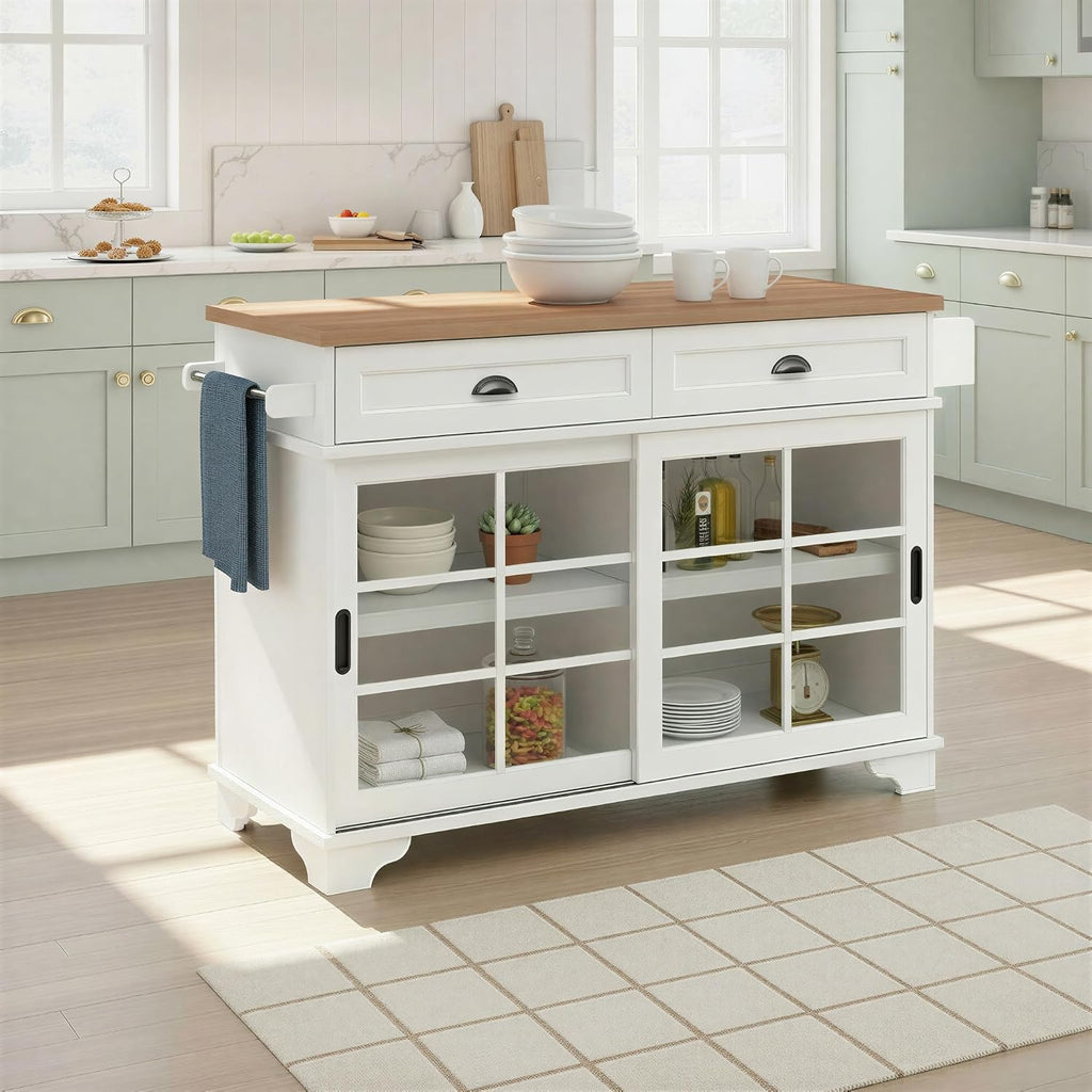 Walker Edison Carolina Modern Free-Standing 48 Inch Kitchen Island with Drawers, White