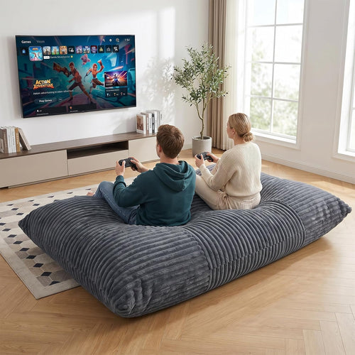 3 in 1 Bean Bag Chair with Memory Foam Filler, Beanbag Chairs for Adult with Washable Cover, Fluffy Oversize Bean Bag Chair Reading Lounger for Bedroom & Living Room (Dark Grey)