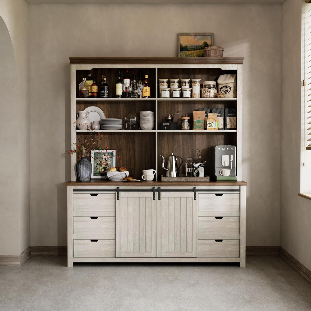 Bobve 78 * 67" Large Farmhouse Pantry Cabinet with Countertop, Buffet Ca...