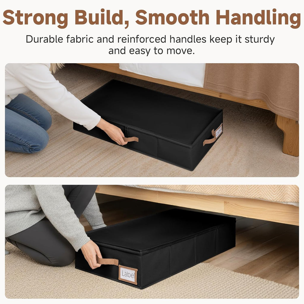 StorageWorks Underbed Storage with Lid, 2-Pack Under Bed Storage Containers for Clothes, Bedding, and Sweaters, Black