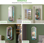 HNEBC LED Mirror Jewelry Cabinet with RGB Lights,42.5" Wall Mounted Jewelry Organizer with Full-Length Mirror,Over The Door Hanging Jewelry Armoire Storage Cabinet,Lockable,Wide Wavy Mirror