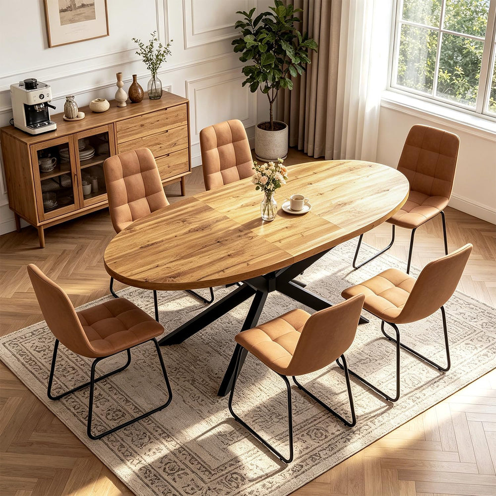 63"-78.7" Extendable Oval Dining Table Set for 6 | 7 Piece Large Ro...