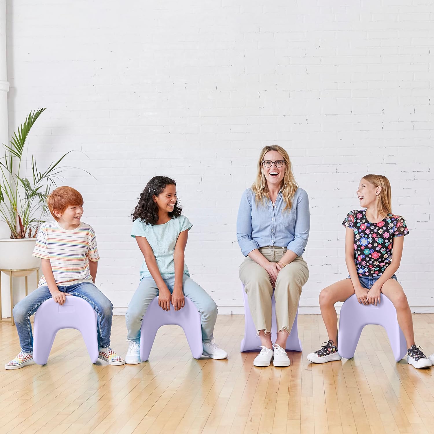 ECR4Kids Wave Seat Perch Stool, 14in - 15.1in Seat Height, Flexible Seating, Light Purple, 2-Pack