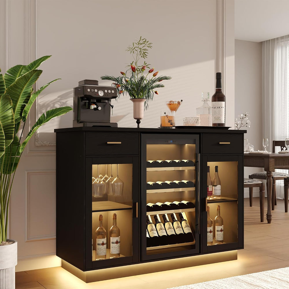 COCO DESIGN Coffee Bar Cabinet with Fridge Space and Power Outlet, Black