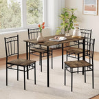 Vipbear Kitchen Dining Table Set for 4, 5-Piece Kitchen Table Set,Dining Room Table Sets,Rectangular Kitchen Table Set with 4 Chairs for Small Space, Dinette,Apartment, Rustic Brown