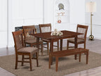 East West Furniture PSNO6C-MAH-C 6 Piece Dining Room Set Contains a Rectangle Kitchen Table with Butterfly Leaf and 4 Linen Fabric Dining Chairs with a Bench, 32x60 Inch, Mahogany