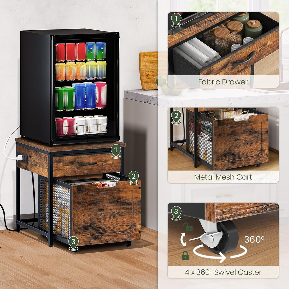 CHOEZON Mini Fridge Stand with Power Outlet, Large Side Table with 2AC and 2 ...