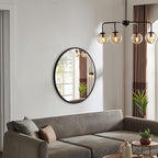 Round Mirror Black Frame 28 Inch Mirror Living Room Round Bathroom Mirrors Frosted Metal Frame Anti-Rust Tempered Glass for Bathroom Living Room Decorative