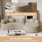 Luxury Modern Tight Curved Back Sofa, 111" Minimalist Style Comfy Couch for Living Room, 4 Seater Modular Chenille Sectional with 4 Throw Pillows,No Assembly Needed,Light Brown(Right-Facing Chaise)