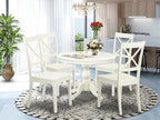 East West Furniture HBBO5-LWH-W 5 Piece Dining Room Furniture Set Includes a Round Kitchen Table with Pedestal and 4 Dining Chairs, 42x42 Inch, Linen White