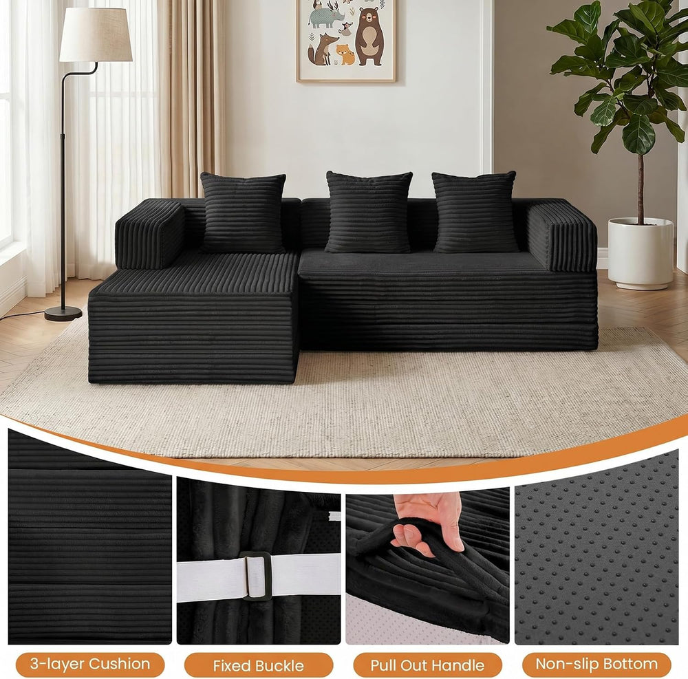 79" Modular Sectional Sofa, Convertible Sleeper Sofa Bed, Modern Tri-Fol...