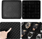 Comecase 15 Slots Watch Box Organizer/Men Watch Display Storage Case Fits All Wristwatches and Smart Watches up to 42mm - Black
