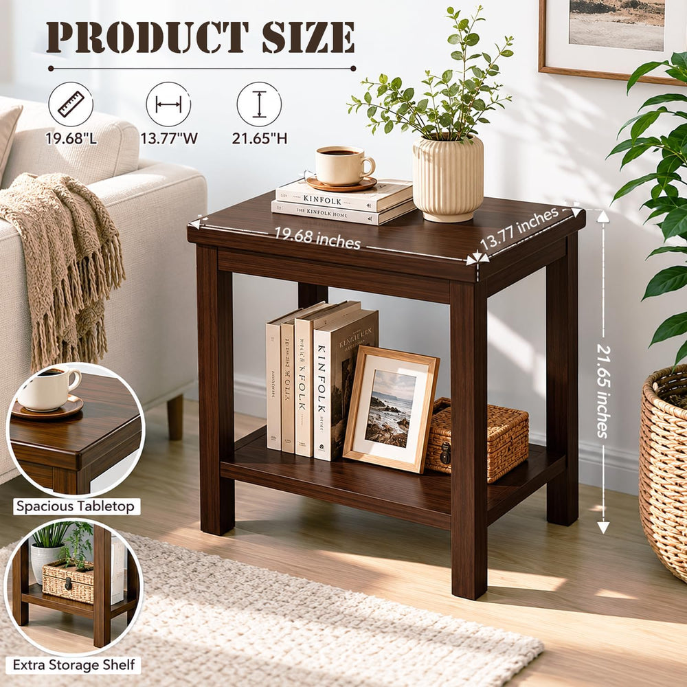 YUNMUARIY-Living Room Side Table,Walnut End Tables,Wood Side Table,Small Squa...