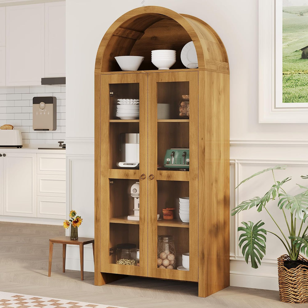 CuisinSmart 70" Tall Arched Storage Cabinet with 2 Acrylic Doors, Wooden...
