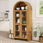 CuisinSmart 70" Tall Arched Storage Cabinet with 2 Acrylic Doors, Wooden Pantry Cabinet with Adjustable Shelves, Modern Accent Bookshelf for Kitchen, Dining Room, Living Room, Laundry, Oak