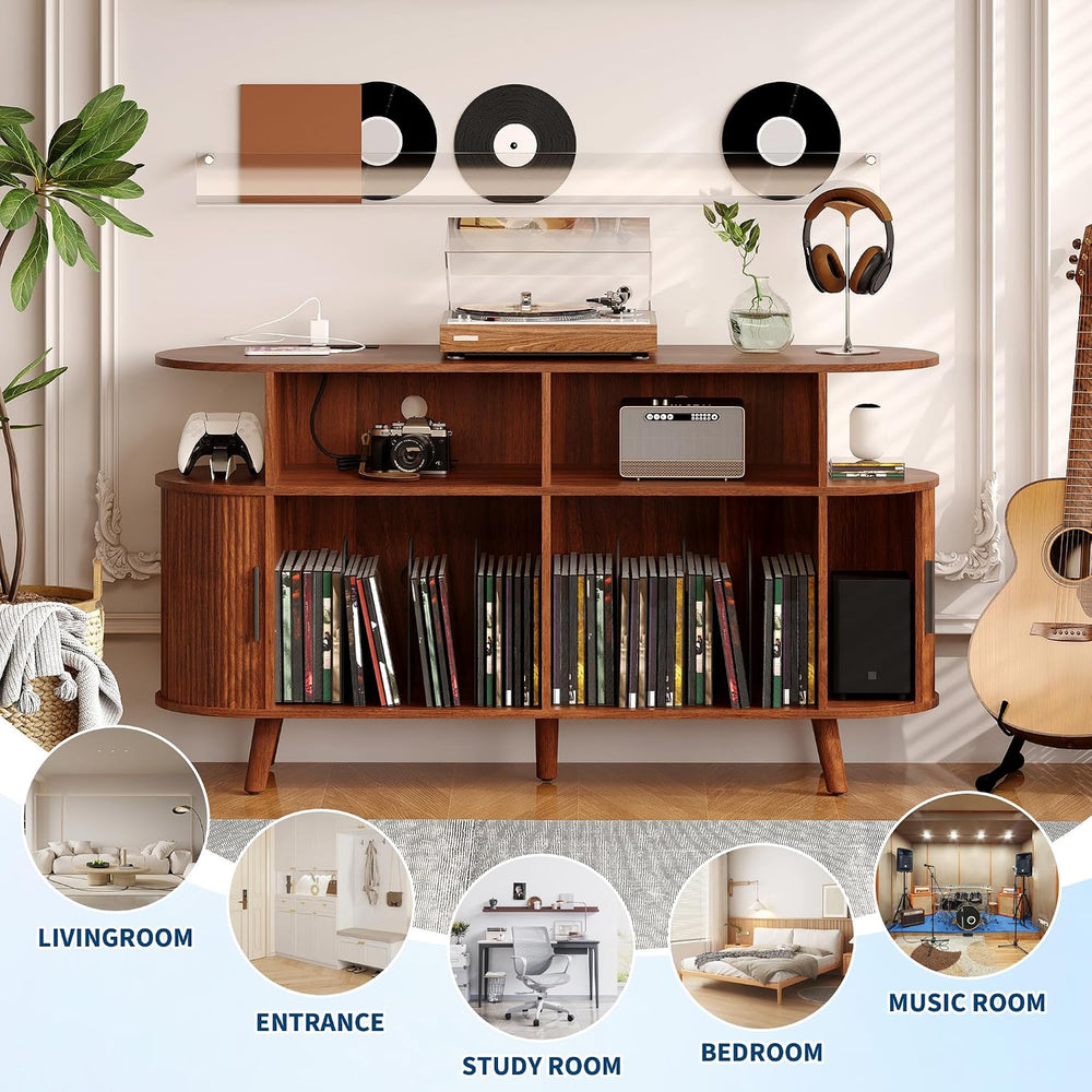 Garvee 55'' Fluted Mid Century Modern Turntable Cabinet with Vinyl St...