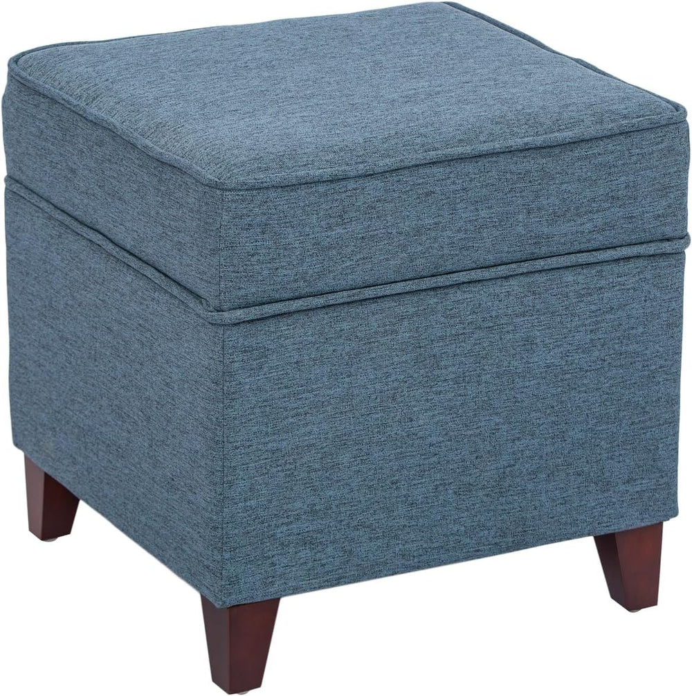 Adeco 17" Square Ottoman with Storage, Small Blue Storage Ottoman Foot R...
