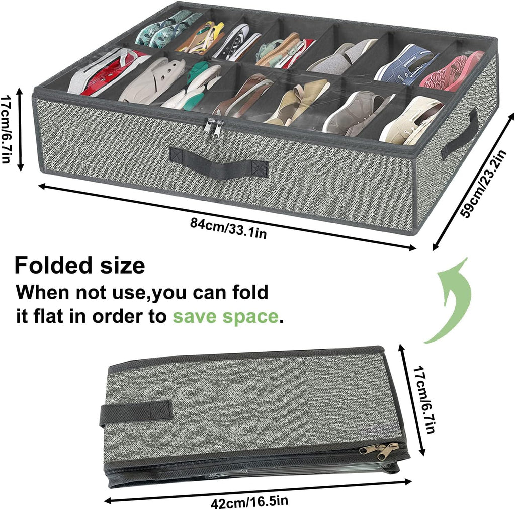 homyfort 28 Pairs Shoe Organizer Under Bed, Underbed Shoe Storage Boxes Bins, Organizador De Zapatos, Extra Large Zapateras Organizer, Grey, Set of 2